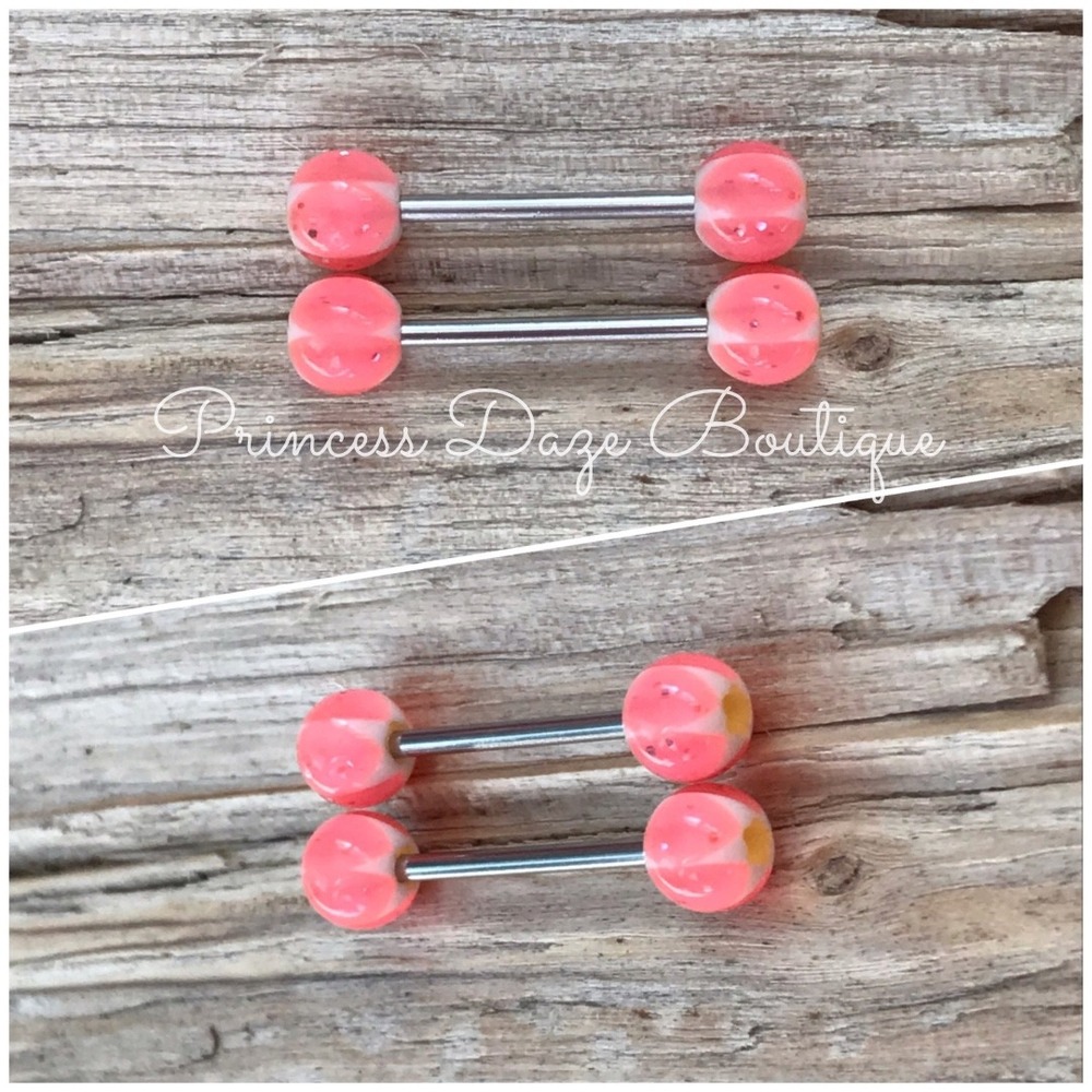 Glitter‎ Pink White Star Acrylic Nipple Ring Barbell Set Body Jewelry